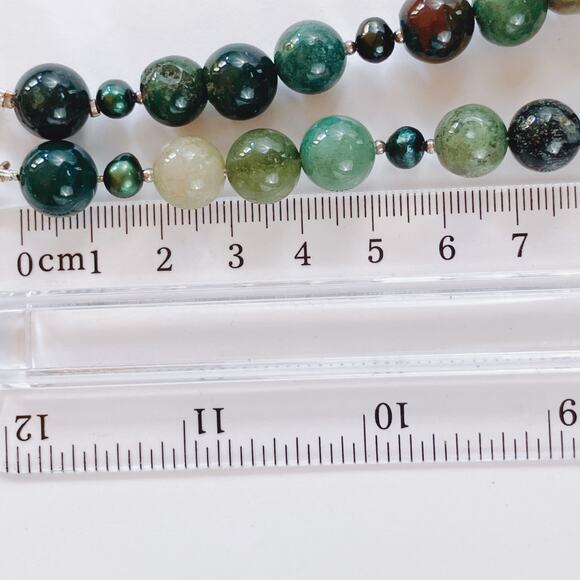 VTG Moss Agate and Peacock Pearl Beaded Artisan Necklace Y2K Natural Stone - Picture 10 of 10